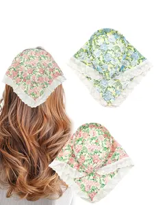 Elegant Lace Detailing Floral Pattern Hem Triangle Shape Hairband Set of Two, Women's Garden Theme Style Fashion Hair Accessory, Suitable for Daily Casual Outdoor Activities