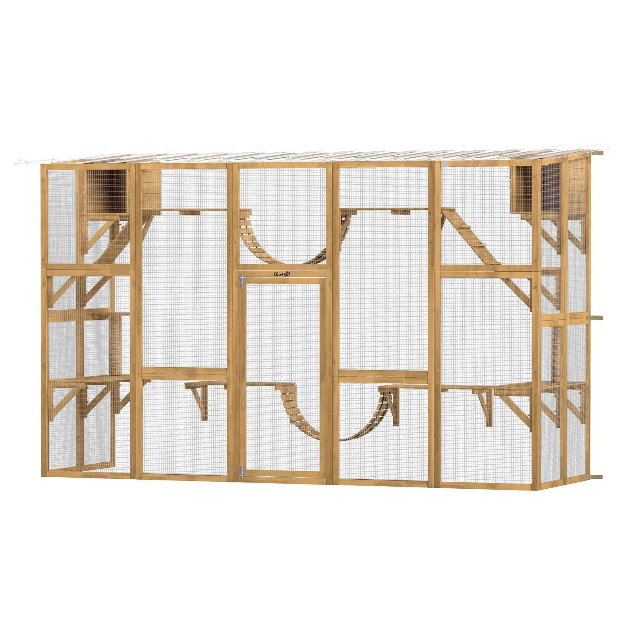 Safe Outdoor Wood Frame Cat Enclosure, Multi-Cat Catio Playground Window Box, Yellow