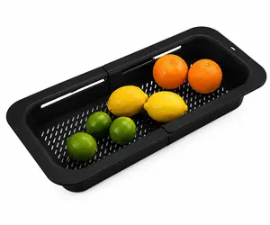 Collapsible Colander for Kitchen, Over the Sink Strainer Basket for Kitchen, Fruit Pasta Food Strainer Expandable Plastic Colander BPA Free (Black)
