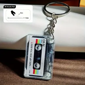 2pcs Retro Music Cassette Tape Keychain - Vintage 8-Track Design with Colorful Tape Art, Durable Acrylic Material, Ideal for Backpacks, Wallets, and Accessories, Accessory Keychain | Vintage Aesthetic | Durable Acrylic