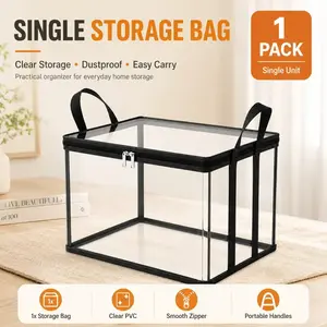 4 Pack Large Transparent PVC Storage Bags, Zipper Organizers with Portable Handles. Foldable & dustproof design for neat storage. Stylish essentials for girls, perfect to organize stuffed animals, blankets, ideal for home and college dorm use