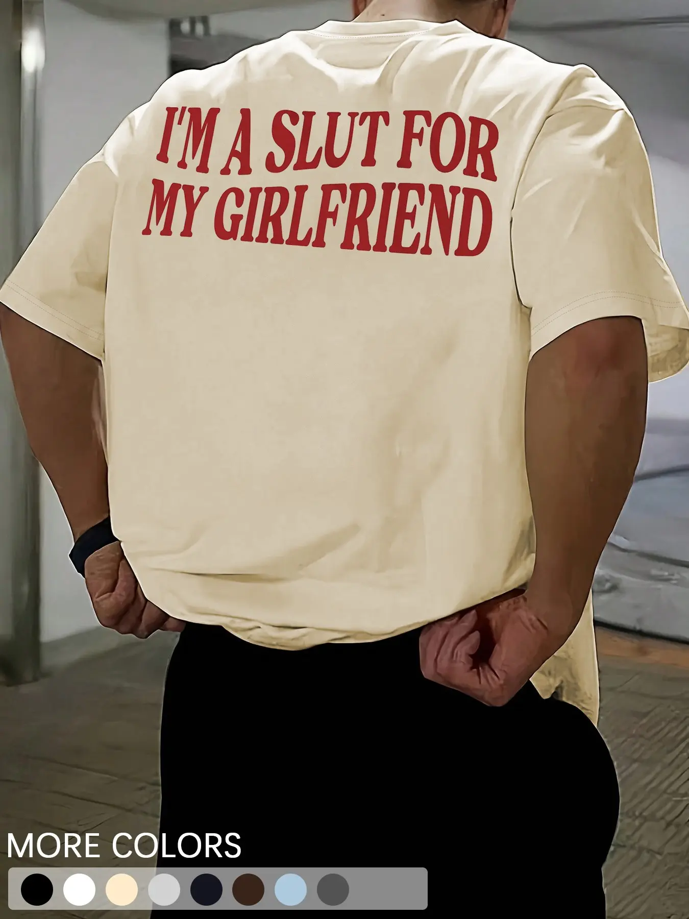 Men's Casual Fitted Short Sleeve Crewneck T-Shirt, "I'm a Slut for My Girlfriend" Printed Graphic Tee, Trendy Streetwear for Boyfriends, Couples Gift and Daily Wear