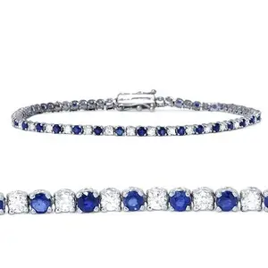 2ct Blue Sapphire & Diamond Genuine Tennis Bracelet 14K White Gold