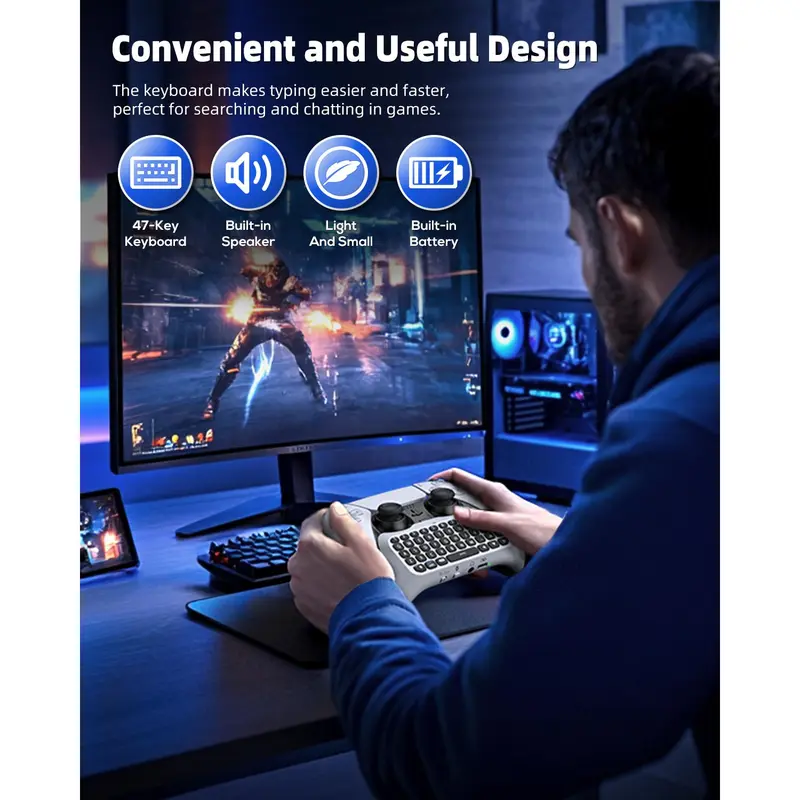 MENEEA Ergonomic Plastic Wireless Video Game Controller Full Game Keyboard for PS5 - Bluetooth 3.0 Mini Size, Built-in Speaker, 3.5MM Audio Jack, Separate Charging for Voice Chat, No Additional Software Needed, PS5 Accessories