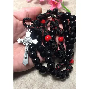 Paracord Rosary- Black/Red Beads Paracord Catholic Rosary- Handmade