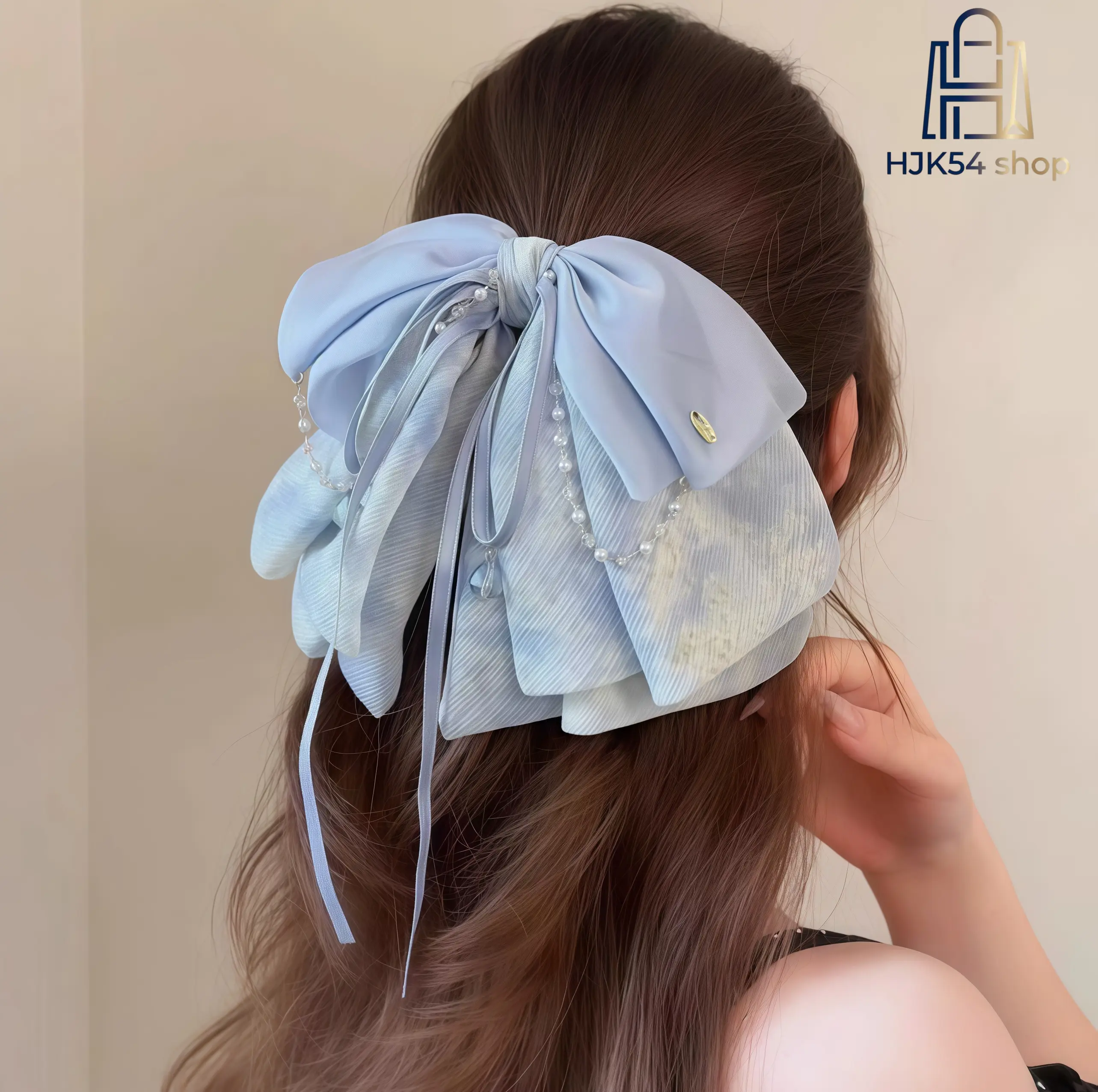 Women's 2PCS Floral Bow Satin Tassel Beaded Hair Claw Barrettes - Secure Grip Thick-Hair Accessories, Elegant Half Updo Picks for Daily Use & Special Occasions, Tassel Beads