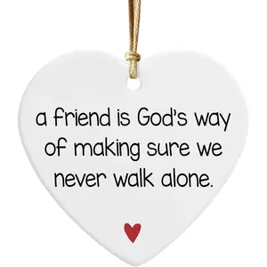 NGHYANA Christmas Tree Ornaments 2025 Heart Shaped Ceramic Ornament with Friendship Quote and Red Heart,  Keepsake, 3.1 Inch