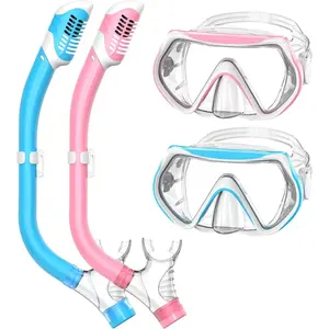 Snorkeling Gear for Kids, Kids Snorkel Set for Ages 6-14, Dry Top Snorkel, Mask Set Kid Swimming Goggles Diving Mask Combo Set Anti-Fog Panoramic View Scuba Packages