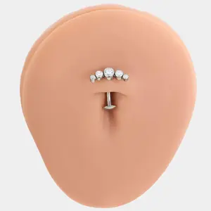 Oufer 14G Titanium Internally Threaded AAA+ CZ Semiprecious Floating Belly Button Ring, Hypoallergenic, 10mm Worn Length