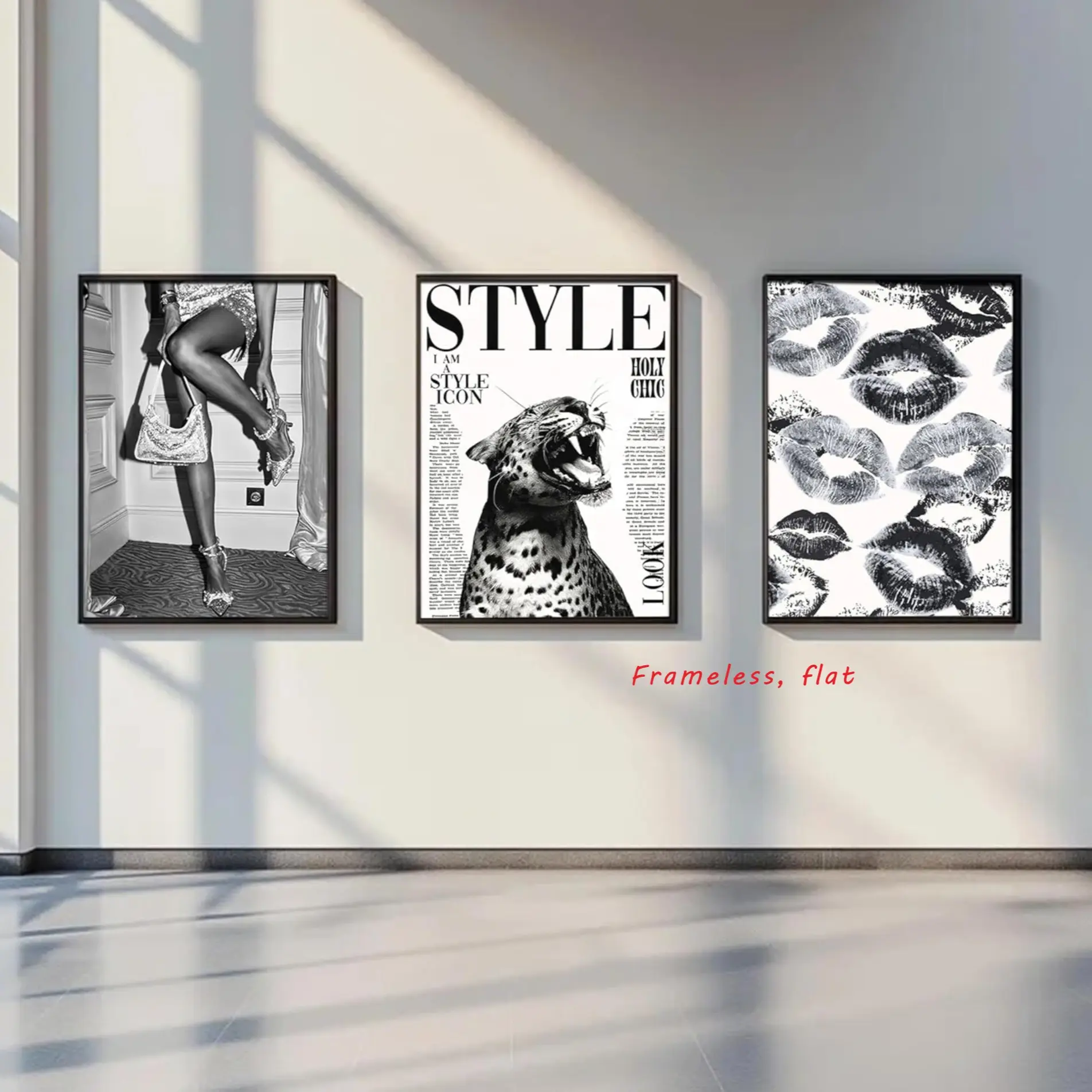 3-Piece Set, Home Wall Art, Black-and-White Leopard Animal Print Canvas Wall Art Modern Design Retro Newspaper Cheetah Wall Decoration Feminist Artwork Apartment Dormitory Decorative Painting Unframed Wall Art (Frameless)