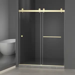 55-59" x 72" Frameless Shower Door,Double Sliding Shower Door,5/16"(8mm) Tempered Glass Premium Tempered Glass Shower Enclosure,Double Side Easy Clean Coat,Brushed Gold