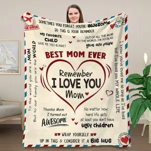 Letter and Heart Pattern Flannel Blanket, Soft and Comfortable, A Unique Mother's Day Gift, A Multi-functional Home Warm Nap Blanket.