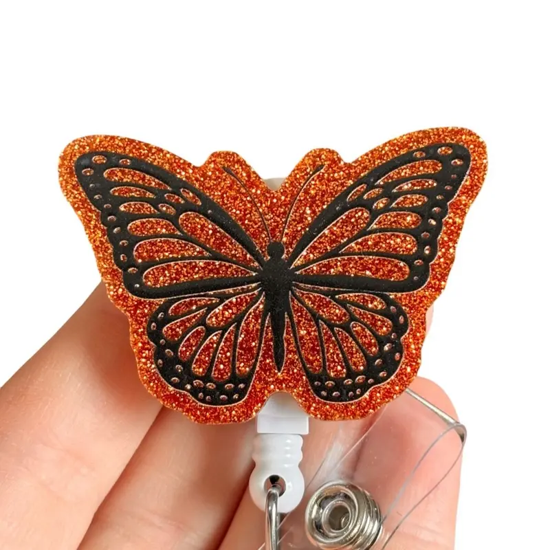 Glitter My Badge Monarch butterfly badge reel for nurse and hospital workers. Badge clip Badge pull - Retractable swivel clip with a 360 rotation. Great gift for coworker.