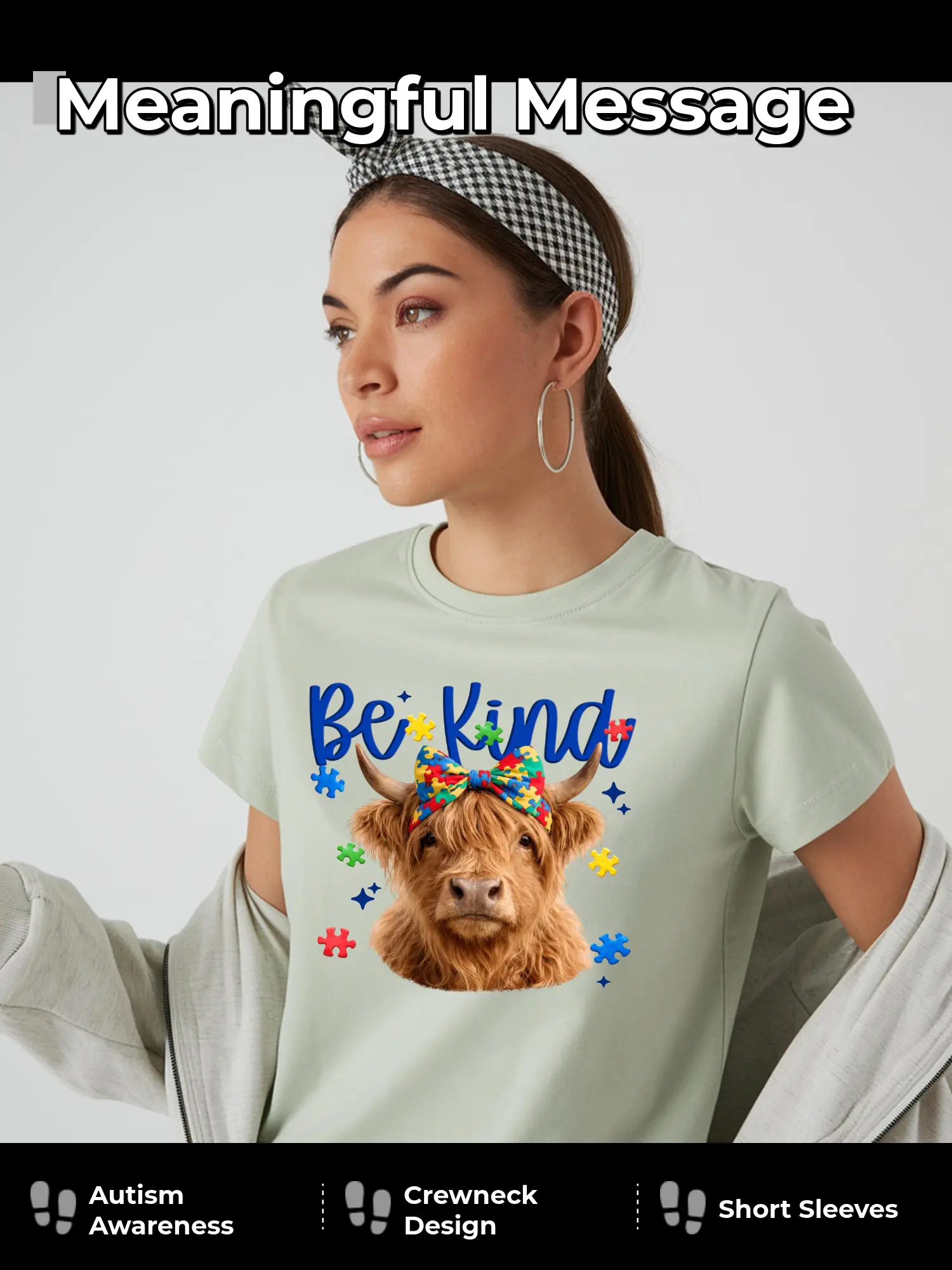 Be Kind Autism Awareness Tee  Crewneck Casual Shortsleeve Fit Top