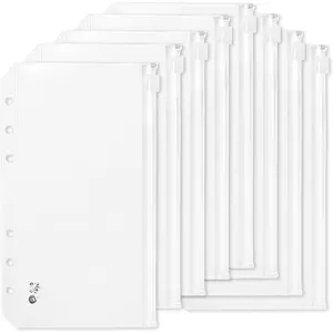 - A6 Binder Inserts and Envelopes, 8 Pack, 6 Holes, Clear Zipper Pouches