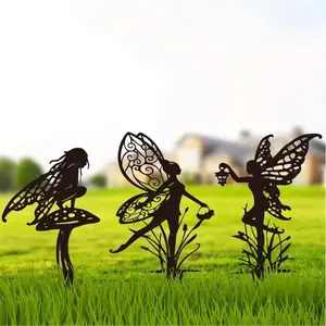 3-Piece Fairy Metal Wall Decor Set, Enchanting Garden & Outdoor Fence Decoration, Garden Sculptures Statues, Perfect Halloween Home Ornament for Fairytale Lovers