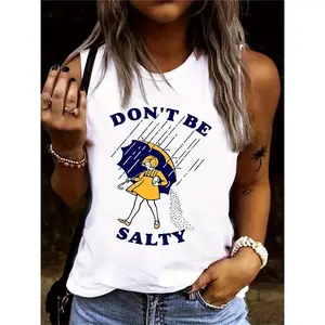 Women's Umbrella Girl Print Round Neck Tank Top, Casual Sleeveless Graphic Top for Summer, Ladies Clothes for Daily Wear, Socks, Graphic Sleeveless Vest