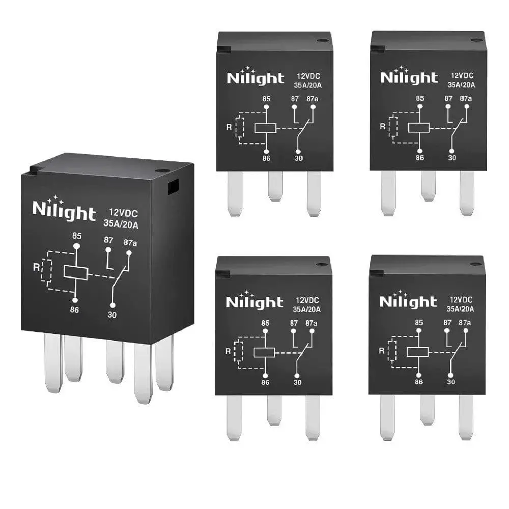 Nilight 5-Pack 5Pin SPST Electrical Relays for Car Lights, Cruise Control, Fuel Pump Systems