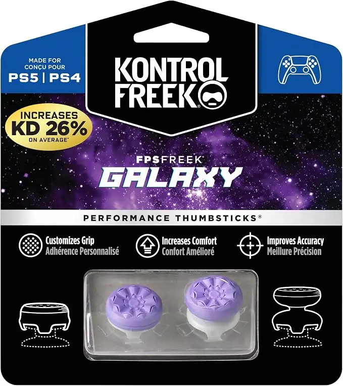 KontrolFreek FPS Freek Galaxy Purple for PlayStation 4 (PS4) and PlayStation 5 (PS5) | Performance Thumbsticks | 1 High-Rise, 1 Mid-Rise | Purple