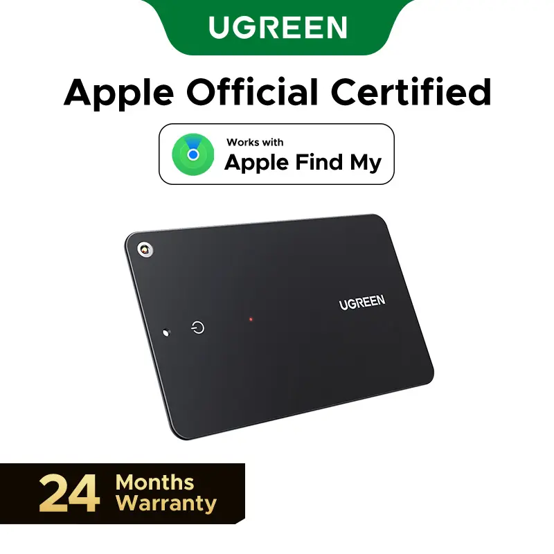 UGREEN FineTrack Slim Smart Finder Compatible with Apple Find My (iOS Only), Wallet Finder, IP68 Waterproof Rechargeable Bluetooth Tracker Card-Button Device Magnetic,TikTokShopSpringGlowUp,Greenish