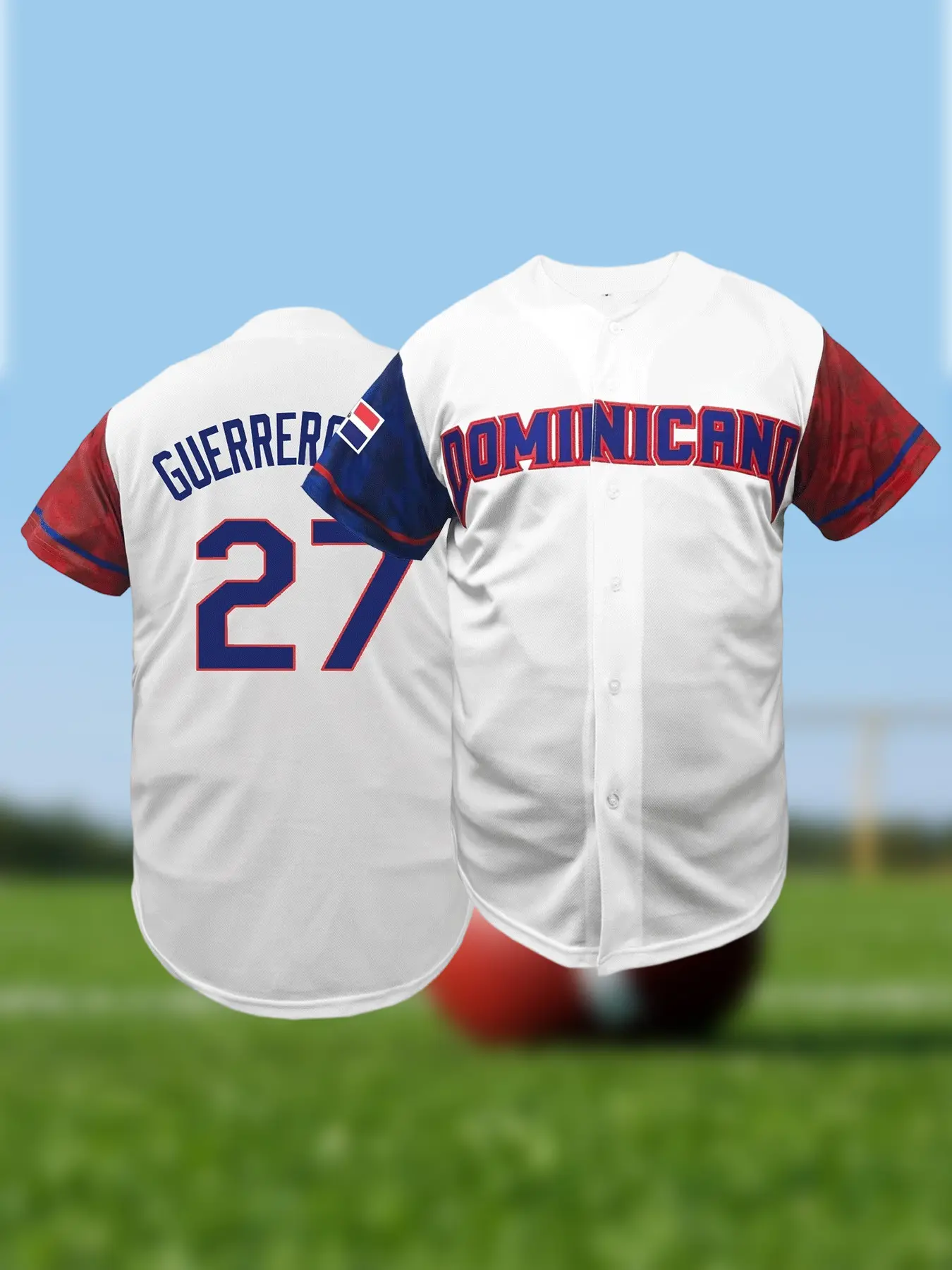 DOMINICANA #27 Baseball Shirt V-Neck Short Sleeve, Apparel Sports Clothing Stylish Jersey Casual Loose Fit Embroidered Baseball Jersey for Men and Women, Hipster Hip Hop Sports Uniforms Unisex All Season