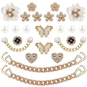 Elegant 24pcs Bling Flower & Pearl Shoe Charms, Sparkling Chain DIY Decorations for Clogs