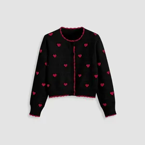 Cider [2 colors, size 0-10] Round Neck Heart Contrasting Binding Cardigan
