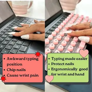 Easy To Carry Protective Long Nails Easy Typing Keyboard Button Pad for MacBook Series Pink-Heart Design Ergonomic Silicone Keypad 28x11cm