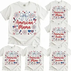 Comfort Colors American Mama, Dad, Grandma, Nana, Auntie t-shirt, patriotic family matching tee with custom names like Mimi, Gigi, Nini, Lala, ideal 4th of July gift