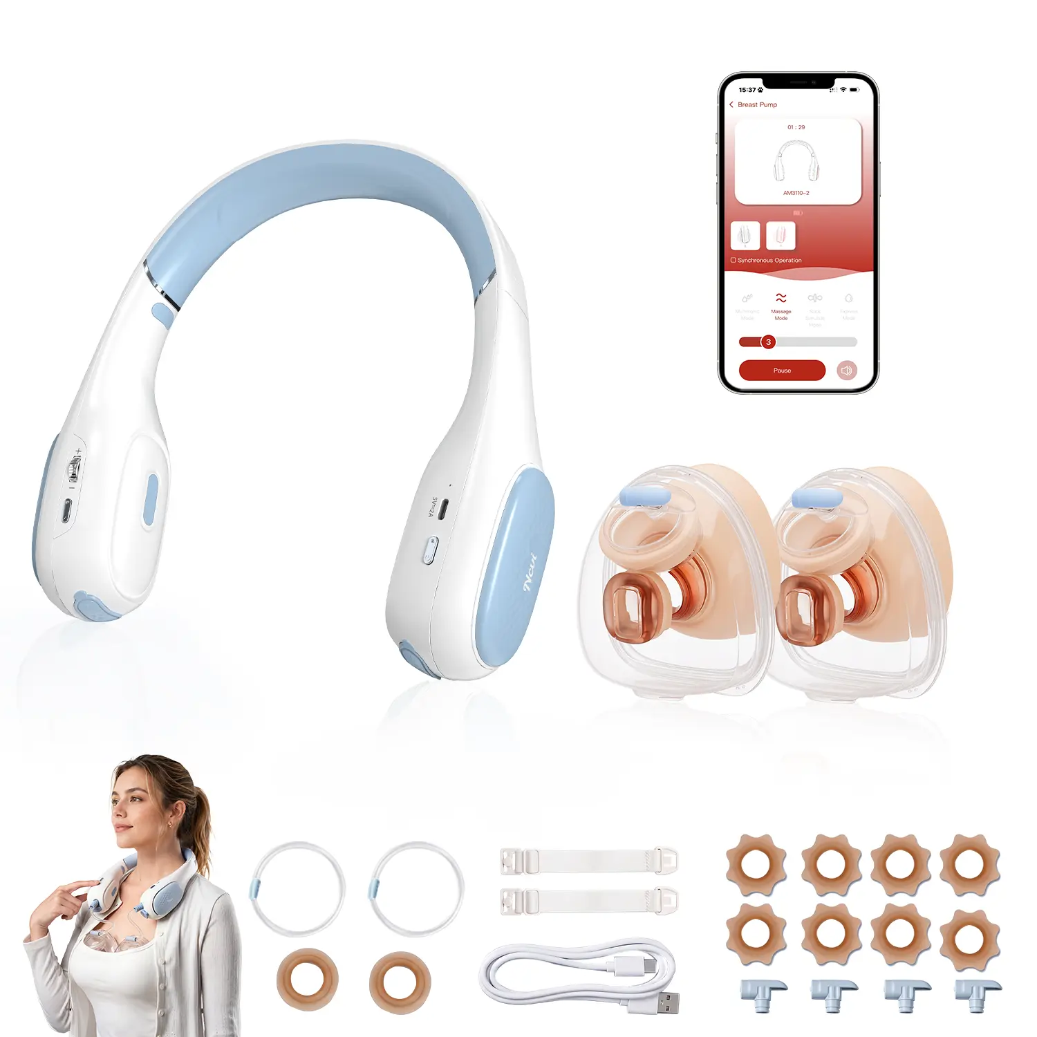 NCVI Electric Wearable Hands-Free Breast Pump, App Control, 6oz Collection Cup, 4 Modes & 9 Suction Levels, 17/19/21/24mm Flanges, 240 Min Battery, Portable for Moms (Home & Travel)