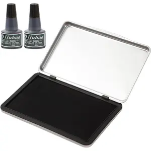 Large Black Stamp Ink Pad Set - 1 Black Stamp Pad & 2 Black Ink-Refills, 6.2" x 3.9" Large Ink Pad for Rubber Stamps, Non-Toxic Washable Waterproof Permanent