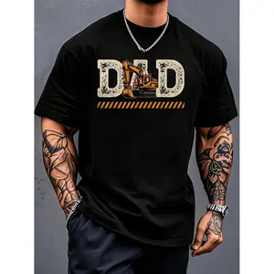 Excavator Dad Fathers Day Construction Theme T Shirt Casual Crew Neck Short Sleeve Comfortable Breathable Soft Perfect for Summer Daily Wear And Lounging