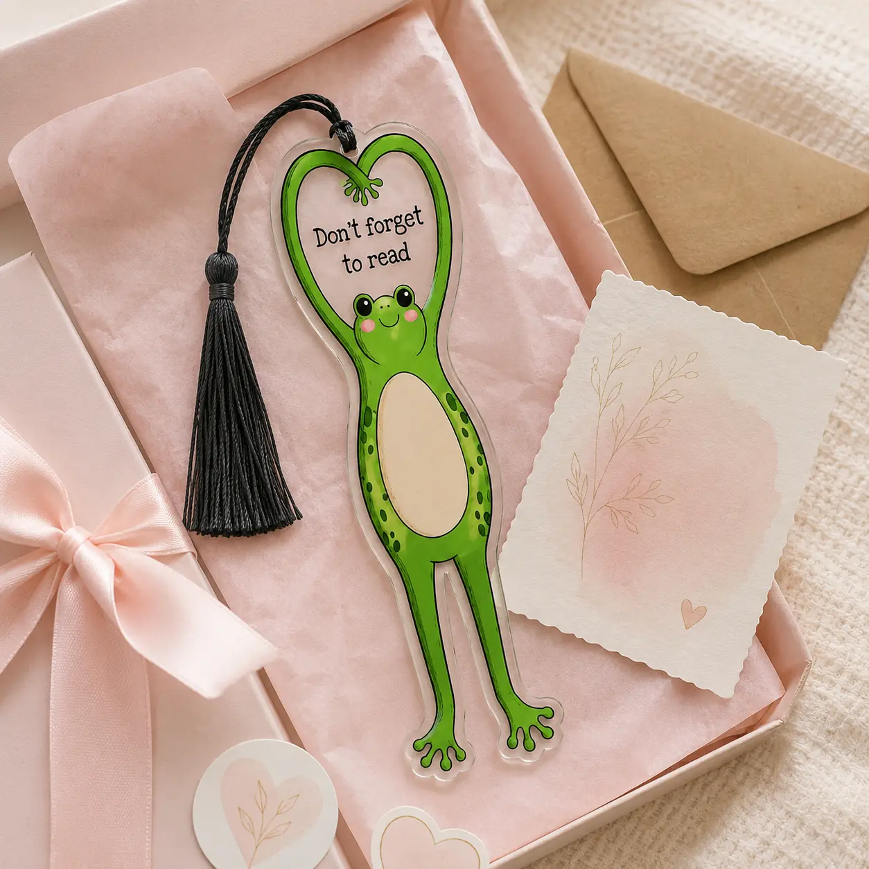 Don't Forget to Read Frog Acrylic Bookmark | Cute Kawaii Green Frog Book Marker with Black Tassel | Funny Bookworm Gifts | Unique Reading Accessories for Readers