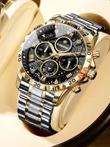 Men's Business Fashion Round Dial Analog Quartz Watch, Fashion Watch for Party, Daily Clothing Decor, Trendy All-match & Exquisite Watch for Birthday Gift with Box, Business Fashion Watches