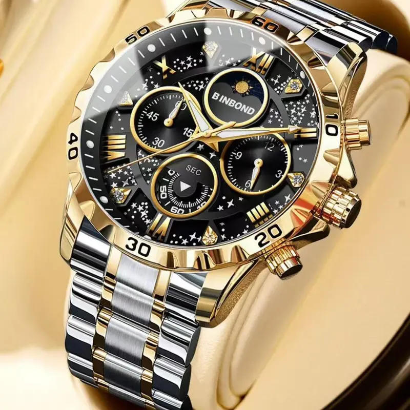 Men's Business Fashion Round Dial Analog Quartz Watch, Fashion Watch for Party, Daily Clothing Decor, Trendy All-match & Exquisite Watch for Birthday Gift with Box, Business Fashion Watches