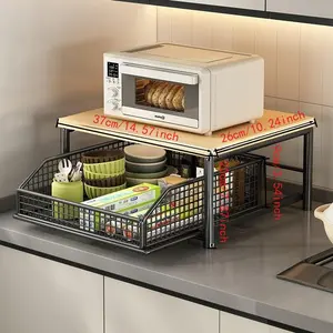 Multifunctional 2-layer kitchen microwave oven rack countertop with drawer oven rice cooker air fryer appliances floor storage rack