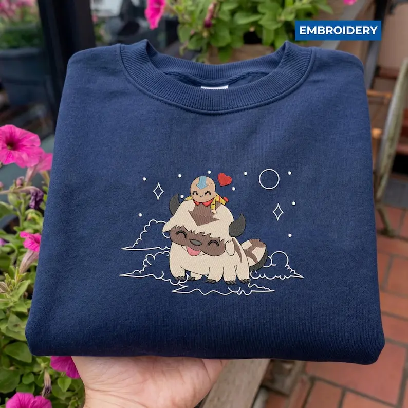 Embroidered Appa Sweatshirt, Flying Bison Shirt, Movie Embroidered Hoodie, Anime Aesthetic Gift for Fans