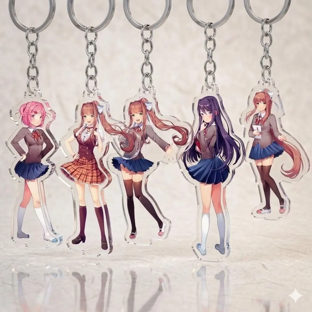 DDLC Acrylic Keychain, Doki Doki Literature Club Anime Bag Charm, Monika Yuri Natsuki Accessory Love Keychain,Gift for Anime Fan