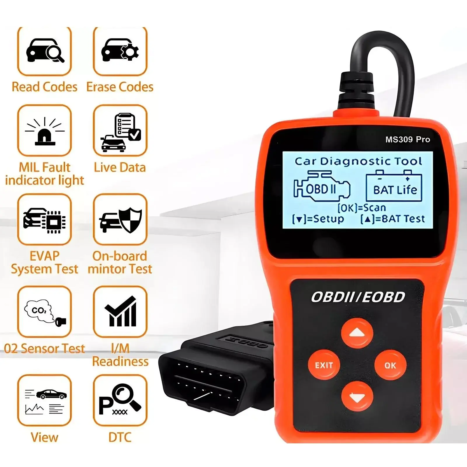Car OBD2 Code Reader Check Engine Light Diagnostic Scanner, 9000+ Error Codes, Real-Time Data Stream, Battery Tester, Wide Vehicle Compatibility for All OBDII Cars