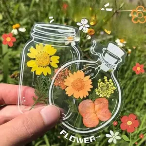 Creative Transparent Dried Flower Bookmark DIY Craft Kit, Kids Handmade Supplies with Cartoon Pressed Flowers, Natural Plants, Leaves, Sticky Notes, Autumn Decor, Art Ornament.