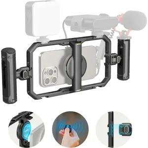 Universal Quick Release Phone Cage Kit Basic, Aluminum Smartphone Video Rig Kit with  Control Dual Handles and Phone Clip, Support for MagSafe, for  for  for Pixel