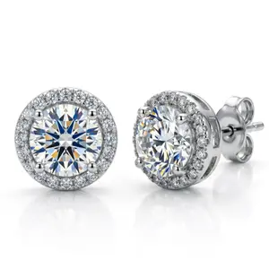 4 Sizes Halo Stud Earrings | 0.3/0.5/1/2CT Round Zircon Earrings, Ideal for Daily Wear, Prom, Anniversary, Valentine's Day, Birthday, Party, Holiday Events, Wedding and Formal Occasions