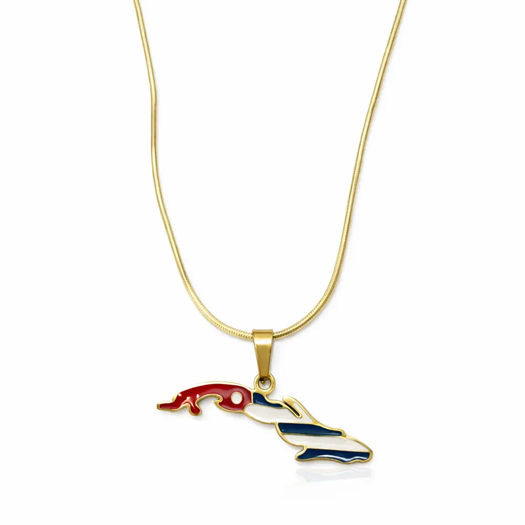 DIDIRAY 14k Gold Plating Cord-style Chain Necklace with Cuba Island Pendant 18 Inch Length Premium Finish Elegant Gift Jewelry