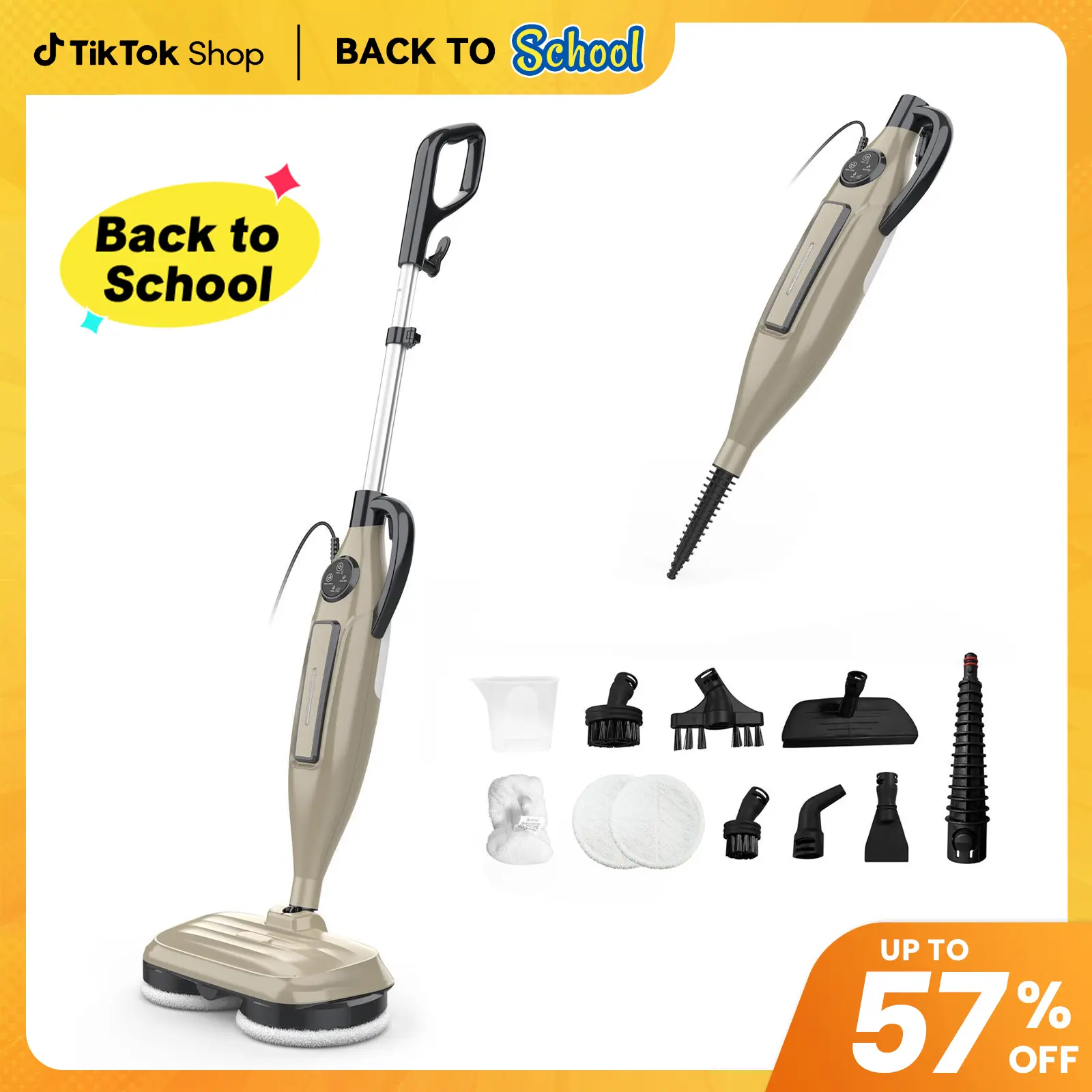 [BackToSchool]DEVOAC VM6 Rotating Steam Mop, Electric Cleaner for Sticky Grime & Grease. 10-in-1 with 3 Steam Settings for Floors, Walls, Tiles, Cabinets. Fast Heat-Up[SummerWins]