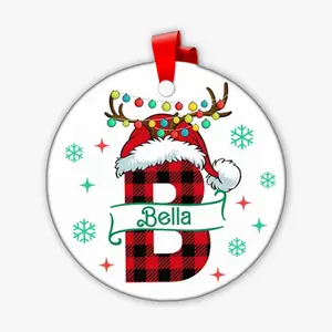 Custom Christmas Alphabet Ornament 2023 | Personalized Name Ornament | Holiday Plaid Monogram Decor