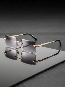 Men's Metal Rectangular Frameless Decorative Sunglasses, High-Quality Fashion Sun Glasses, Casual Style, Rectangle Sunglasses, Perfect for Street Photography Parties Festivals, Metal Rimless Sunglasses