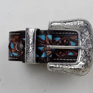 Myra Turquoise Hand-Tooled Leather Belt