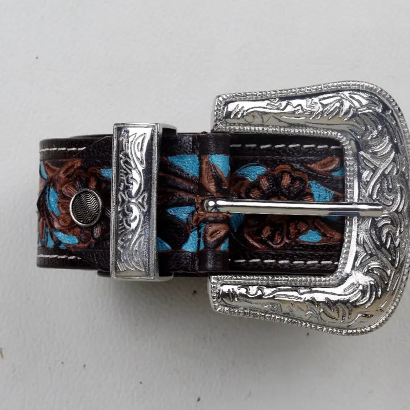 Myra Turquoise Hand-Tooled Leather Belt - TikTok Shop display picture 2