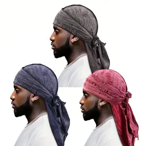 3Pcs Distressed Headwrap Set - Unisex Soft Stretch Ripped Bandana Pirate Turban, Breathable Fashion Head Scarf Accessory