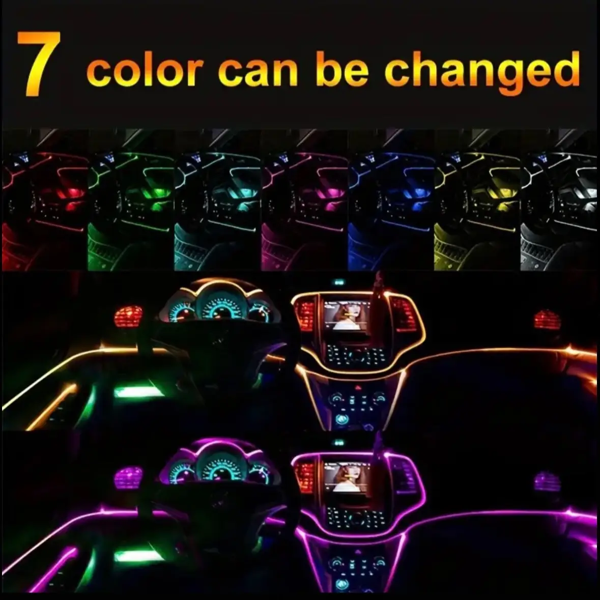 3M - 9.84 feet 7 Color In 1 Car Interior Accessories Atmosphere Lamp EL Cold Light Line With USB DIY Decorative Dashboard Console Auto LED Ambient Lig